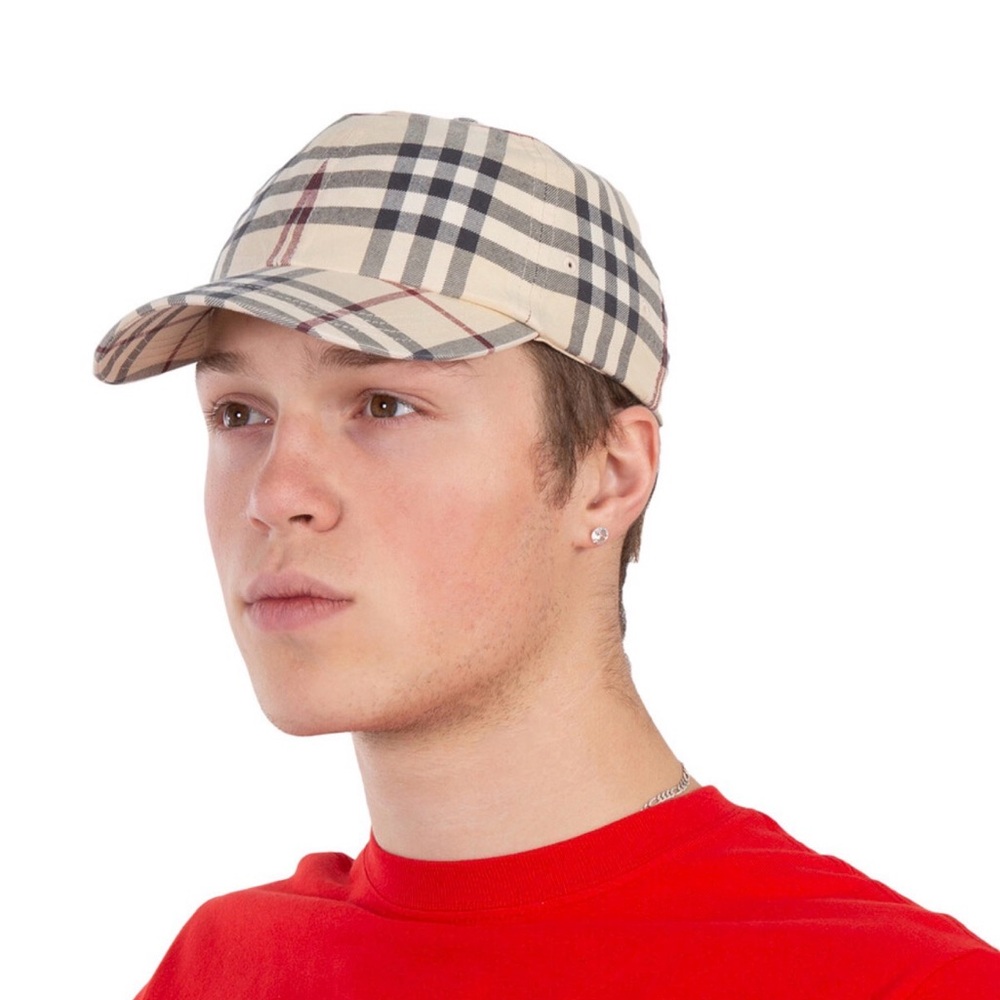 Unisex Beige Plaid Baseball Cap - Classic Pattern size Medium
